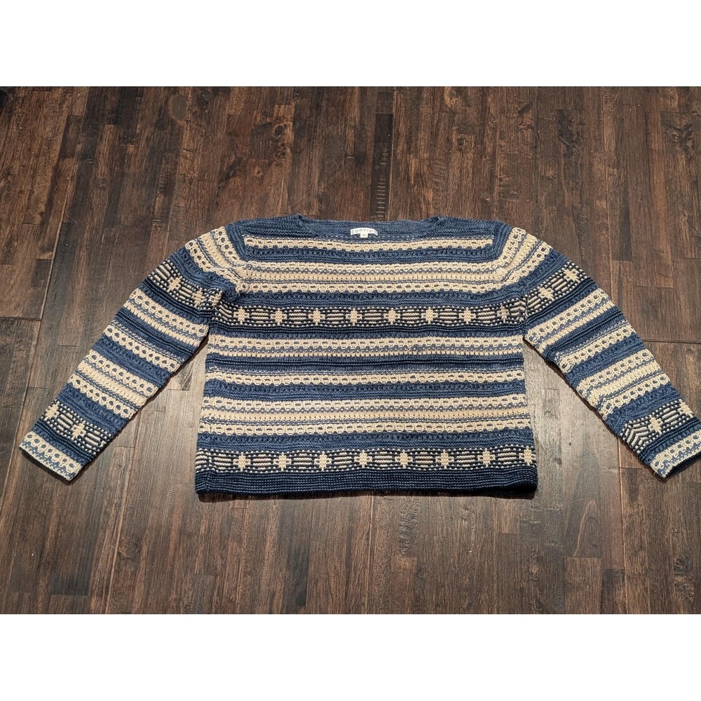 Orvis Sweater Mens XL Blue Beige Geometric Knit Crewneck Pullover Patterned‎